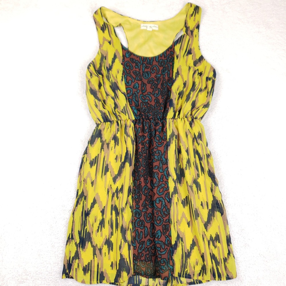 Staring at Stars Yellow Mixed Animal Print Racerback Mini Dress M Y2K